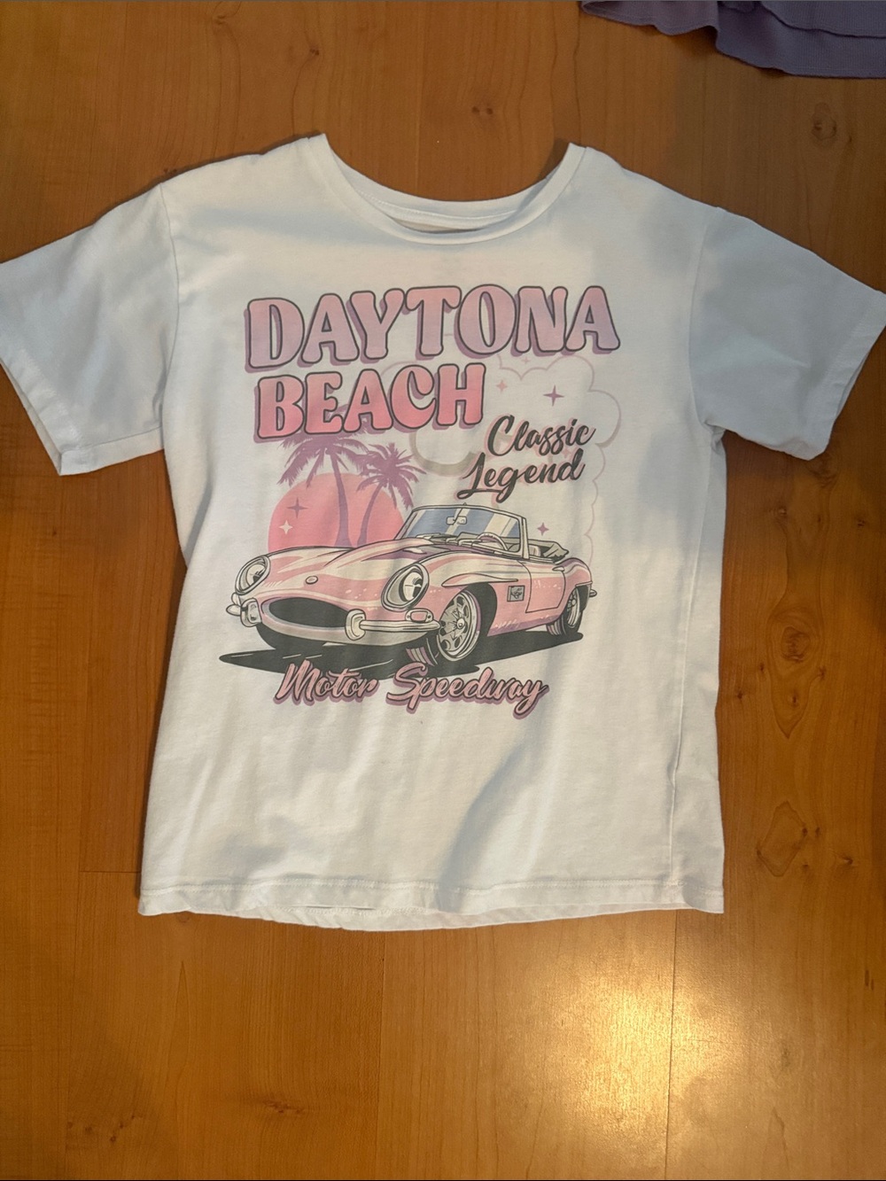 wonder nation White Tee with Pink Daytona Beach Graphic